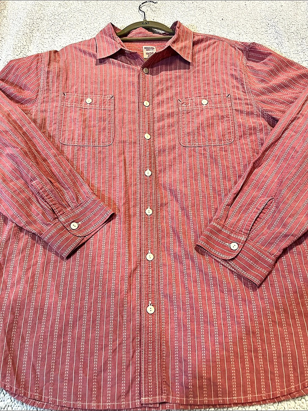 Mossimo Striped Button Down Shirt in Red & White XL Like New